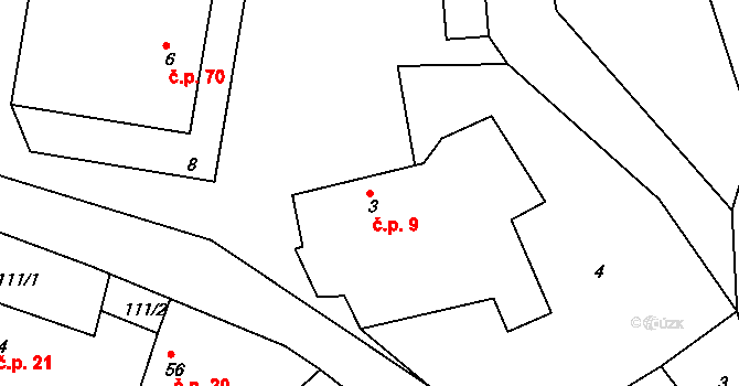 Vranová Lhota 9 na parcele st. 3 v KÚ Vranová Lhota, Katastrální mapa