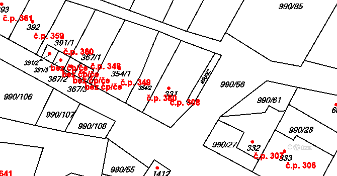 Náměšť nad Oslavou 308 na parcele st. 331 v KÚ Náměšť nad Oslavou, Katastrální mapa
