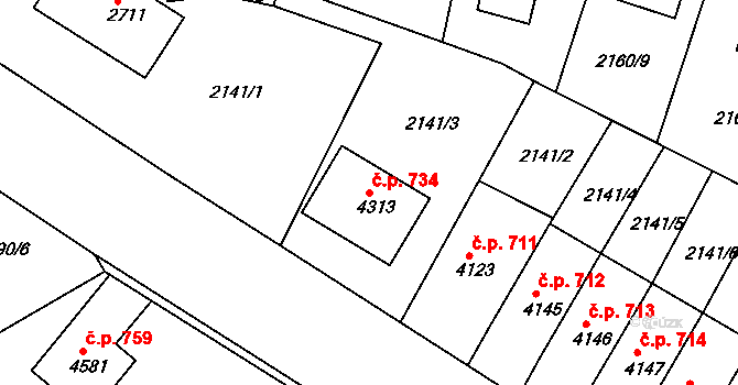 Chrudim II 734, Chrudim na parcele st. 4313 v KÚ Chrudim, Katastrální mapa