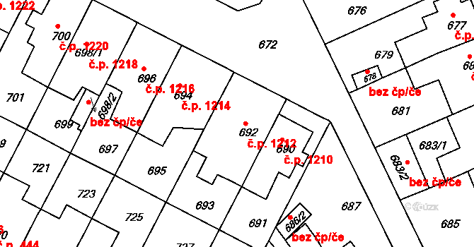Černá Pole 1212, Brno na parcele st. 692 v KÚ Černá Pole, Katastrální mapa
