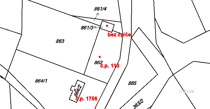 Šenov 113 na parcele st. 862 v KÚ Šenov u Ostravy, Katastrální mapa