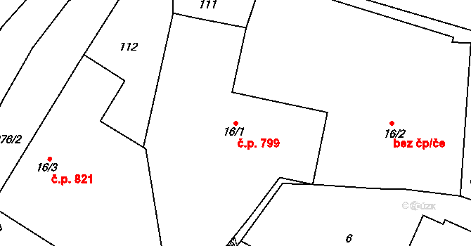 Litovel 799 na parcele st. 16/1 v KÚ Litovel, Katastrální mapa