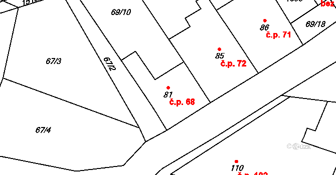 Okrouhlé Hradiště 68, Konstantinovy Lázně na parcele st. 81 v KÚ Okrouhlé Hradiště, Katastrální mapa