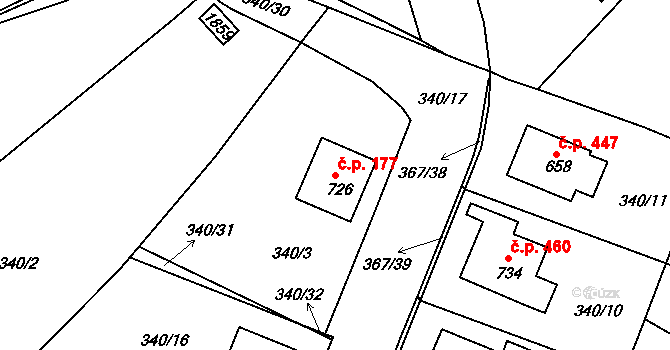 Staňkov II 177, Staňkov na parcele st. 726 v KÚ Staňkov-ves, Katastrální mapa