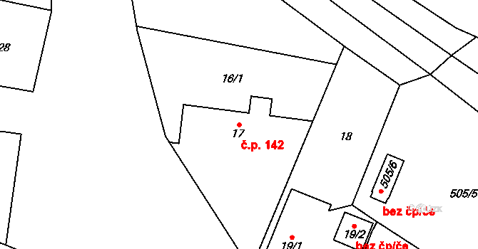 Roudnice 142 na parcele st. 17 v KÚ Roudnice, Katastrální mapa