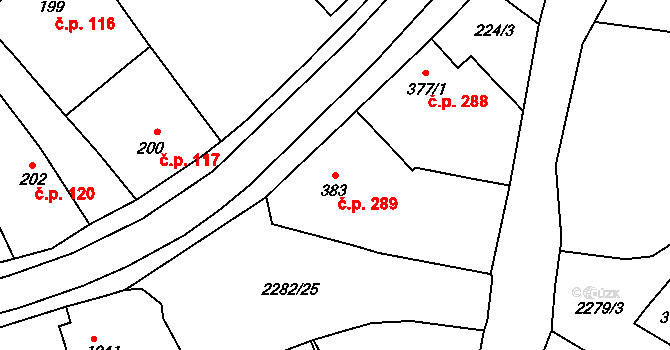 Solnice 289 na parcele st. 383 v KÚ Solnice, Katastrální mapa