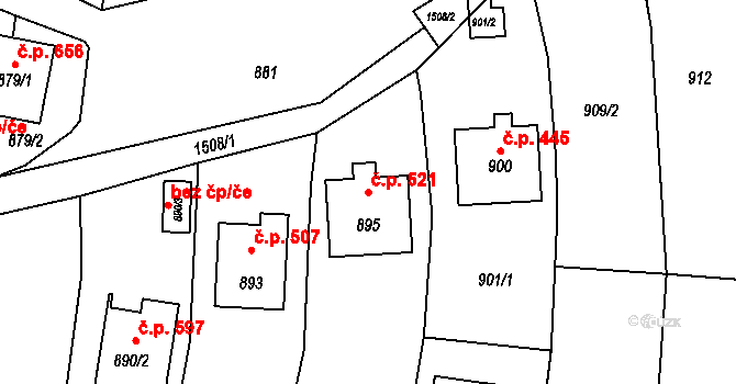Jablůnka 521 na parcele st. 895 v KÚ Jablůnka, Katastrální mapa
