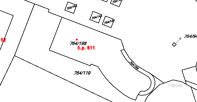 Jinonice 611, Praha na parcele st. 764/198 v KÚ Jinonice, Katastrální mapa