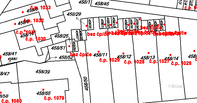Střešovice 1029, Praha na parcele st. 458/11 v KÚ Střešovice, Katastrální mapa