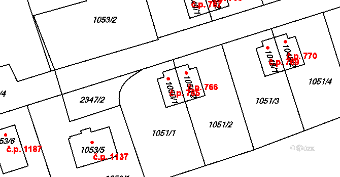 Suchdol 765, Praha na parcele st. 1050/1 v KÚ Suchdol, Katastrální mapa