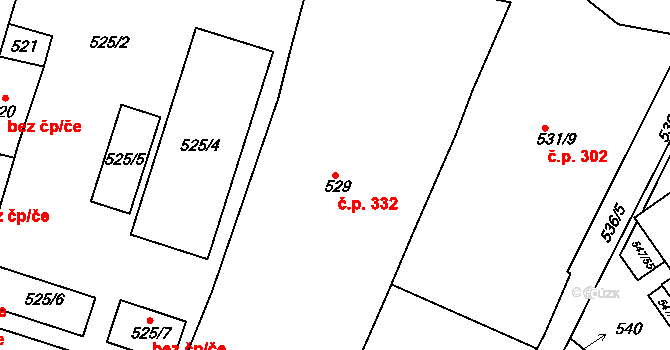 Holešovice 332, Praha na parcele st. 529 v KÚ Holešovice, Katastrální mapa