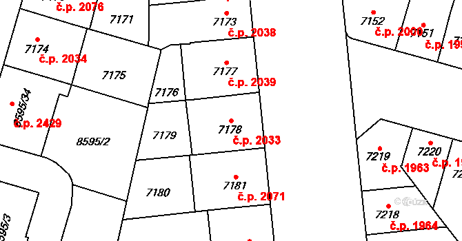 Jižní Předměstí 2033, Plzeň na parcele st. 7178 v KÚ Plzeň, Katastrální mapa