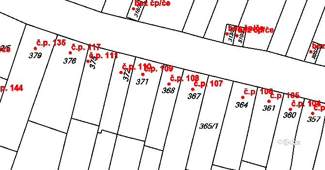 Rajhradice 108 na parcele st. 368 v KÚ Rajhradice, Katastrální mapa