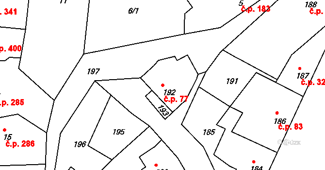 Týnec nad Labem 77 na parcele st. 192 v KÚ Týnec nad Labem, Katastrální mapa