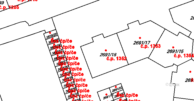 Horka-Domky 1352, Třebíč na parcele st. 2691/18 v KÚ Třebíč, Katastrální mapa