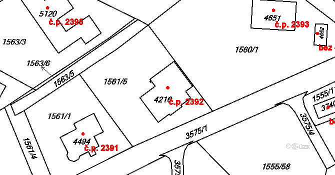 Rožnov pod Radhoštěm 2392 na parcele st. 4216 v KÚ Rožnov pod Radhoštěm, Katastrální mapa