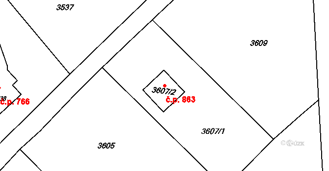 Lazy 863, Orlová na parcele st. 3607/2 v KÚ Lazy u Orlové, Katastrální mapa