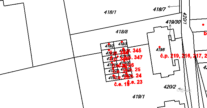 Čekanice 346, Tábor na parcele st. 419/15 v KÚ Čekanice u Tábora, Katastrální mapa
