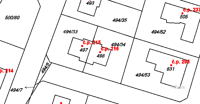 Sedlčánky 216, Čelákovice na parcele st. 498 v KÚ Sedlčánky, Katastrální mapa