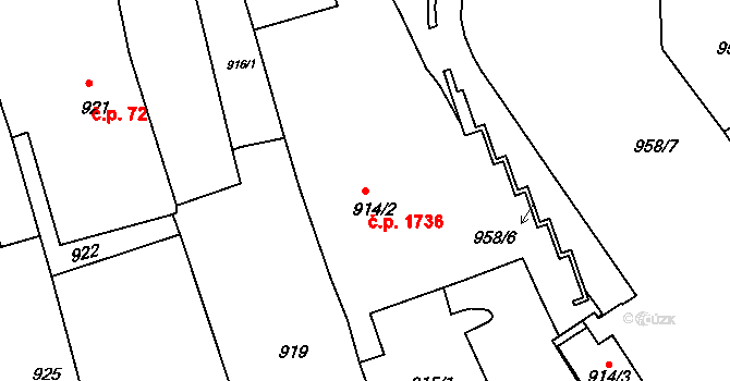 Jirkov 1736 na parcele st. 914/2 v KÚ Jirkov, Katastrální mapa