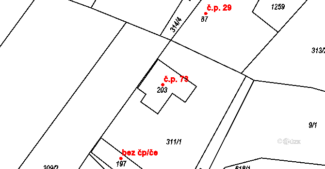 Mrzkovice 73, Světlá nad Sázavou na parcele st. 203 v KÚ Mrzkovice, Katastrální mapa