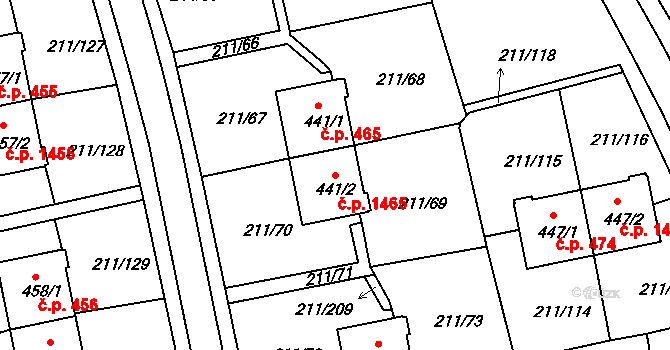Sezimovo Ústí 1465 na parcele st. 441/2 v KÚ Sezimovo Ústí, Katastrální mapa
