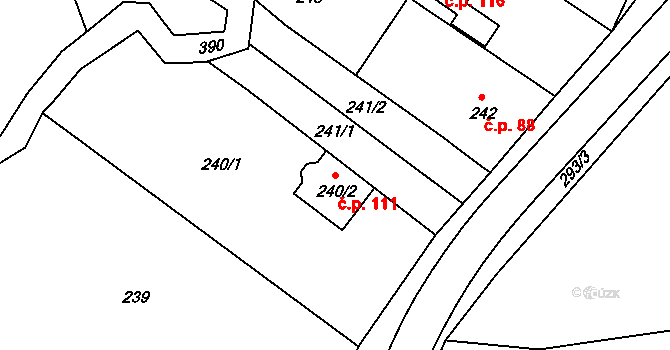 Čechovice 111, Velký Týnec na parcele st. 240/2 v KÚ Čechovice, Katastrální mapa