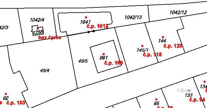 Popkovice 166, Pardubice na parcele st. 991 v KÚ Popkovice, Katastrální mapa