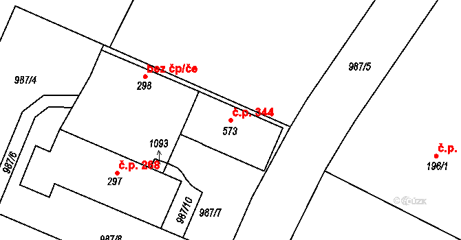Čimelice 344 na parcele st. 573 v KÚ Čimelice, Katastrální mapa