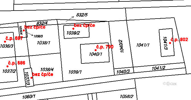 Hrádek nad Nisou 790 na parcele st. 1040/1 v KÚ Hrádek nad Nisou, Katastrální mapa