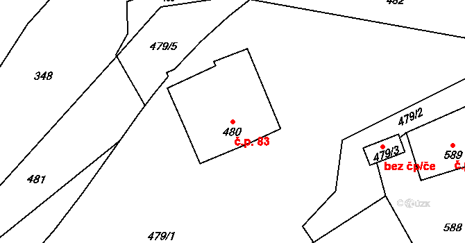 Loučky 83, Zátor na parcele st. 480 v KÚ Loučky u Zátoru, Katastrální mapa