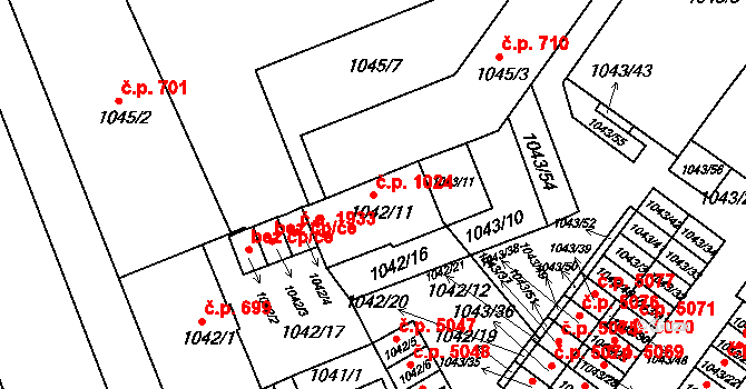 Znojmo 1024 na parcele st. 1042/11 v KÚ Znojmo-město, Katastrální mapa