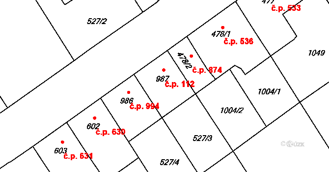 Přívoz 112, Ostrava na parcele st. 987 v KÚ Přívoz, Katastrální mapa