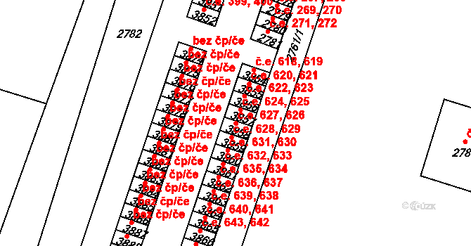 Děčín VI-Letná 626,627, Děčín na parcele st. 3858 v KÚ Podmokly, Katastrální mapa