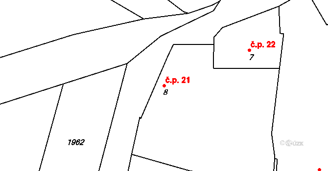 Cerhonice 21 na parcele st. 8 v KÚ Cerhonice, Katastrální mapa