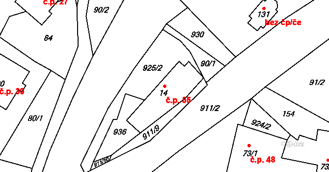 Polichno 55, Luhačovice na parcele st. 14/1 v KÚ Polichno, Katastrální mapa