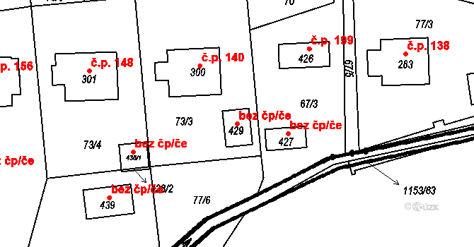 Vlčková 42023327 na parcele st. 429 v KÚ Vlčková, Katastrální mapa