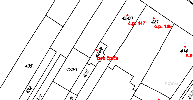Hluk 42179327 na parcele st. 424/2 v KÚ Hluk, Katastrální mapa