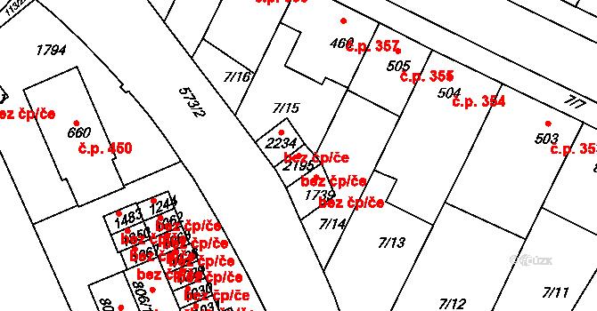 Třebíč 43001327 na parcele st. 2195 v KÚ Podklášteří, Katastrální mapa