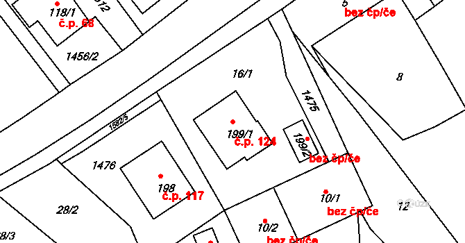 Vršovice 124 na parcele st. 199/1 v KÚ Vršovice u Opavy, Katastrální mapa