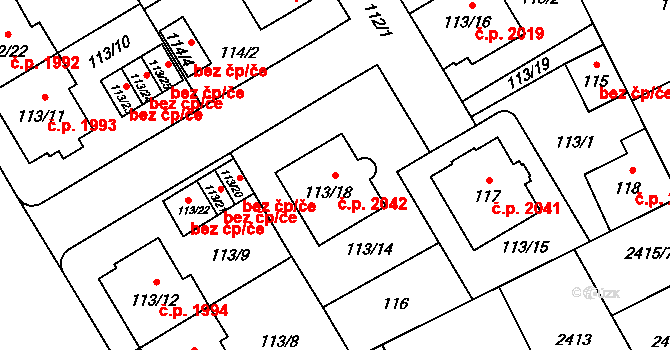 Předměstí 2042, Opava na parcele st. 113/18 v KÚ Opava-Předměstí, Katastrální mapa