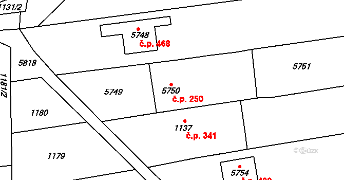 Tupesy 250 na parcele st. 5750 v KÚ Tupesy na Moravě, Katastrální mapa
