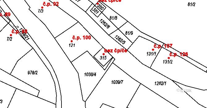 Hrádek 49314327 na parcele st. 315 v KÚ Hrádek u Sušice, Katastrální mapa