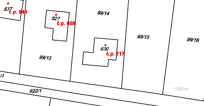 Prostřední Bludovice 717, Horní Bludovice na parcele st. 630 v KÚ Prostřední Bludovice, Katastrální mapa