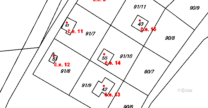 Zdislav 14, Luže na parcele st. 55 v KÚ Zdislav, Katastrální mapa