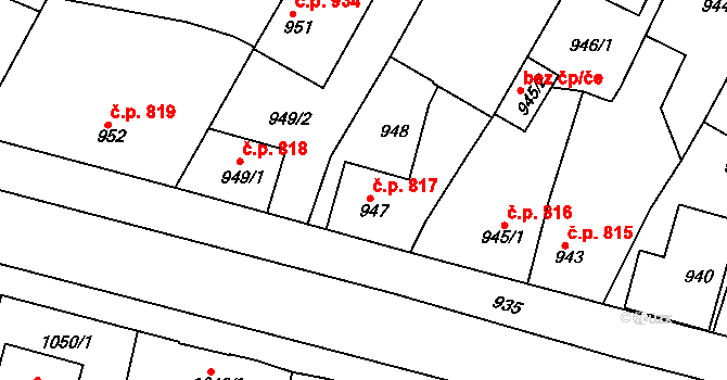 Nýřany 817 na parcele st. 947 v KÚ Nýřany, Katastrální mapa