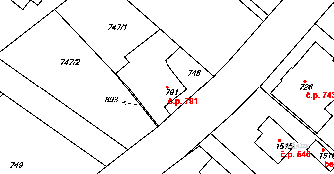 Neratovice 791 na parcele st. 791 v KÚ Neratovice, Katastrální mapa