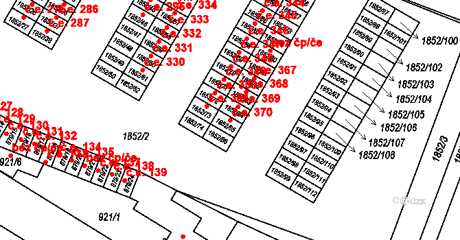 Hrušovany u Brna 370 na parcele st. 1852/85 v KÚ Hrušovany u Brna, Katastrální mapa