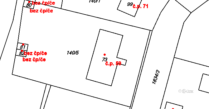 Chotěmice 59 na parcele st. 73 v KÚ Chotěmice, Katastrální mapa