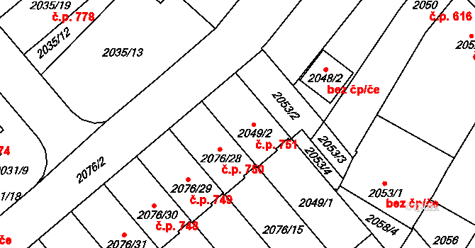 Veselí nad Lužnicí II 751, Veselí nad Lužnicí na parcele st. 2049/2 v KÚ Veselí nad Lužnicí, Katastrální mapa